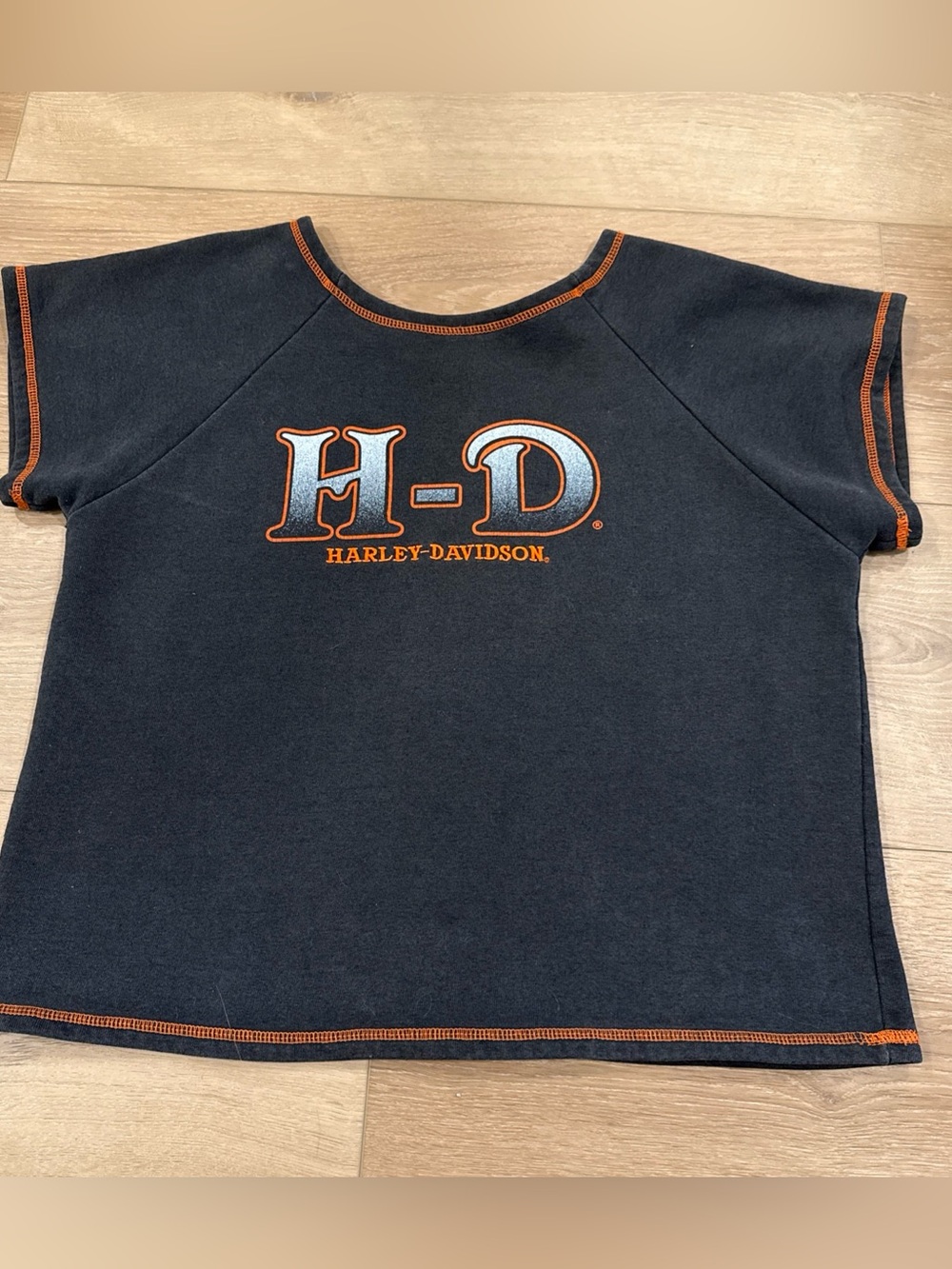 Vintage Women's L Harley-Davidson Short Sleeve Sweatshirt Crop Top Embroidered